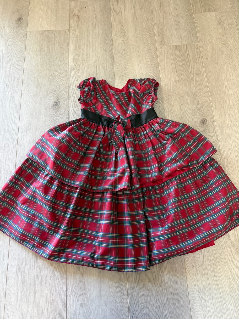 Cherokee Red Plaid Holiday Dress with Black Sash